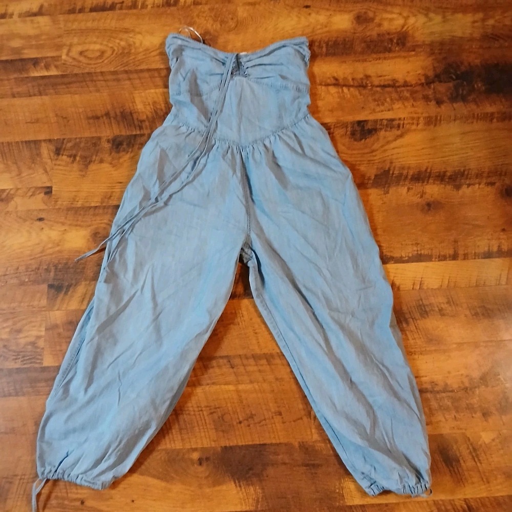 Free People Light Blue Strapless Cotton Jumpsuit Romper